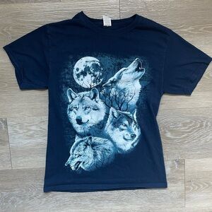 Vintage Y2K Wolf Navy Cotton T Shirt